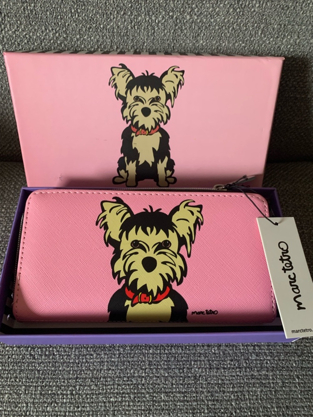 Marc Tetro Pink Dog Print Zip-Around Wallet
